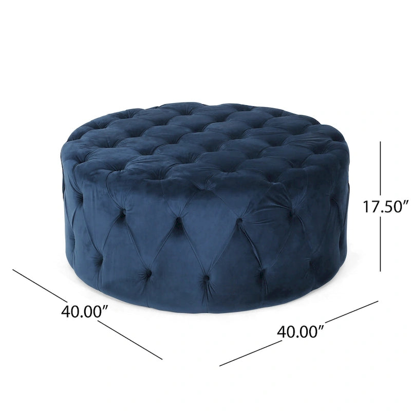 Pouf rond capitonné en velours Orla Modern Glam par Christopher Knight Home