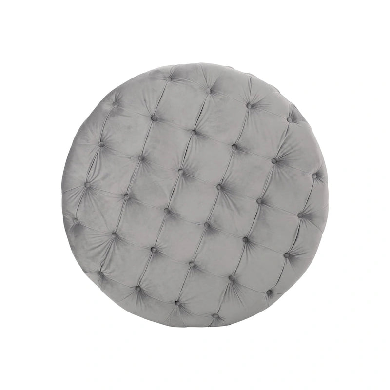 Pouf rond capitonné en velours Orla Modern Glam par Christopher Knight Home
