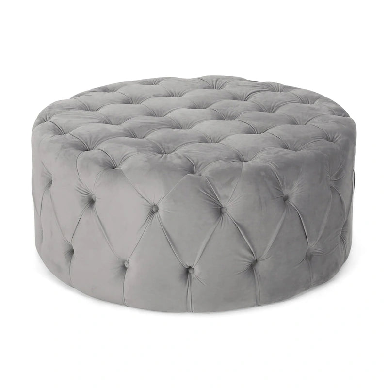 Pouf rond capitonné en velours Orla Modern Glam par Christopher Knight Home