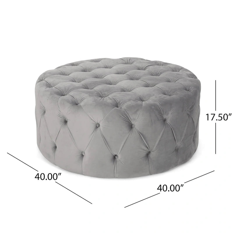 Pouf rond capitonné en velours Orla Modern Glam par Christopher Knight Home
