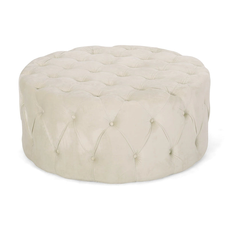 Pouf rond capitonné en velours Orla Modern Glam par Christopher Knight Home