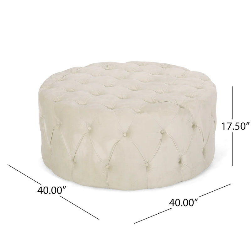Pouf rond capitonné en velours Orla Modern Glam par Christopher Knight Home