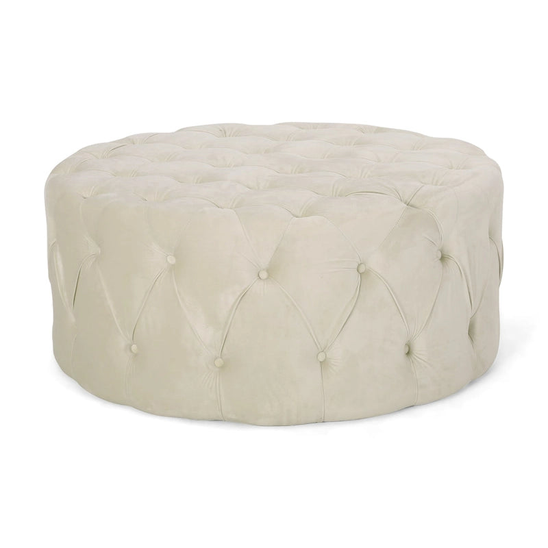Pouf rond capitonné en velours Orla Modern Glam par Christopher Knight Home