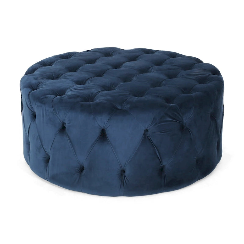 Pouf rond capitonné en velours Orla Modern Glam par Christopher Knight Home