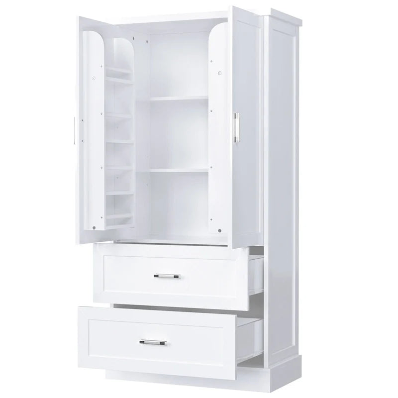 Meuble haut de salle de bain, Meuble avec deux portes et tiroirs, Étagère réglable, Panneau MDF