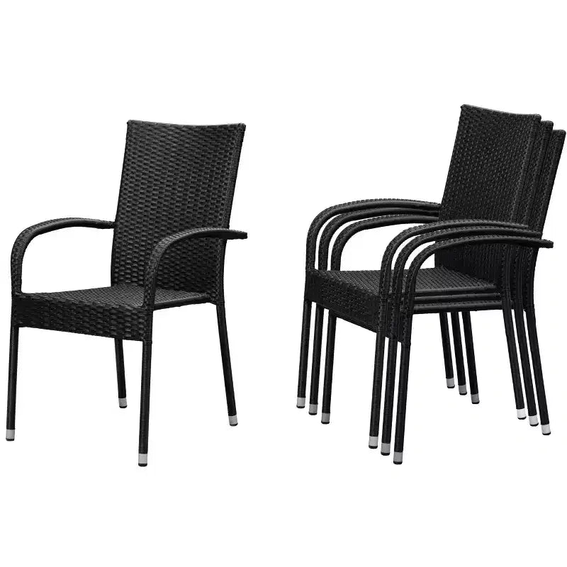 Balkene Home Morgan Outdoor Wicker Chair Set of 4 Black No Assembly Lightweight Portable Zero Maintenance Indoors Porch Backyard Garden Balcony
