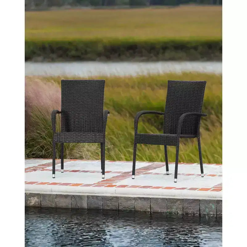 Balkene Home Morgan Lot de 4 chaises d'extérieur en osier noir sans assemblage légères portables sans entretien pour l'intérieur, le porche, le jardin, le balcon