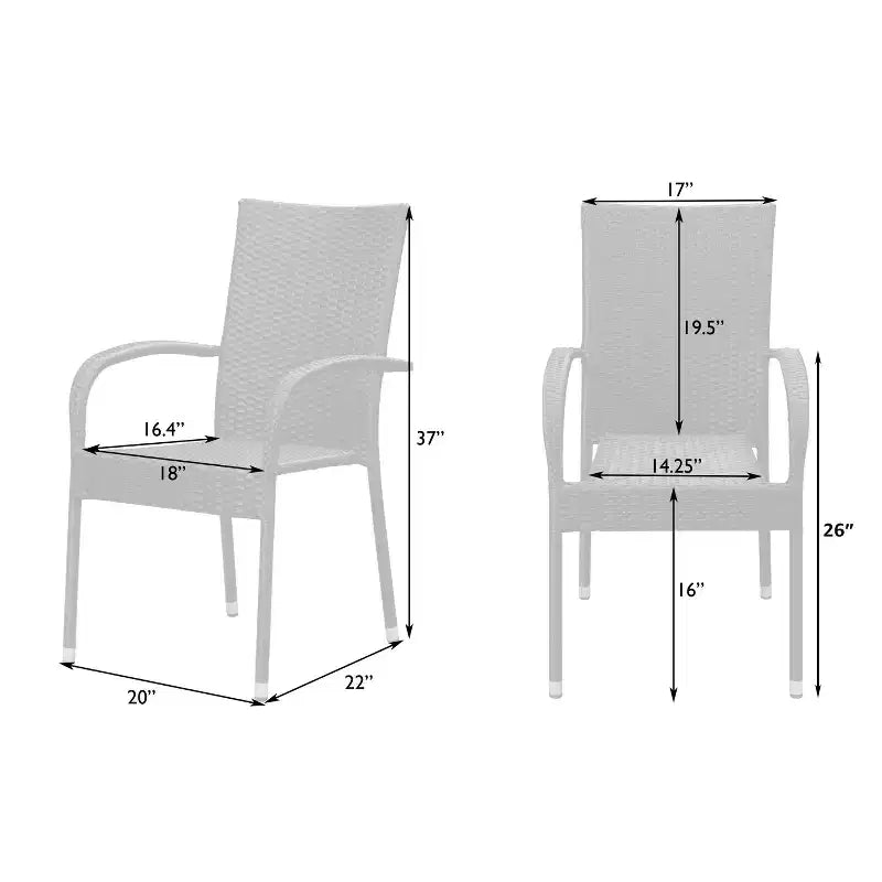Balkene Home Morgan Lot de 4 chaises d'extérieur en osier noir sans assemblage légères portables sans entretien pour l'intérieur, le porche, le jardin, le balcon
