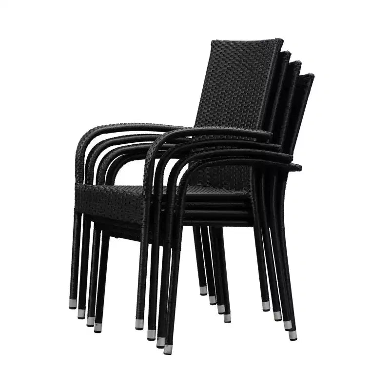Balkene Home Morgan Lot de 4 chaises d'extérieur en osier noir sans assemblage légères portables sans entretien pour l'intérieur, le porche, le jardin, le balcon