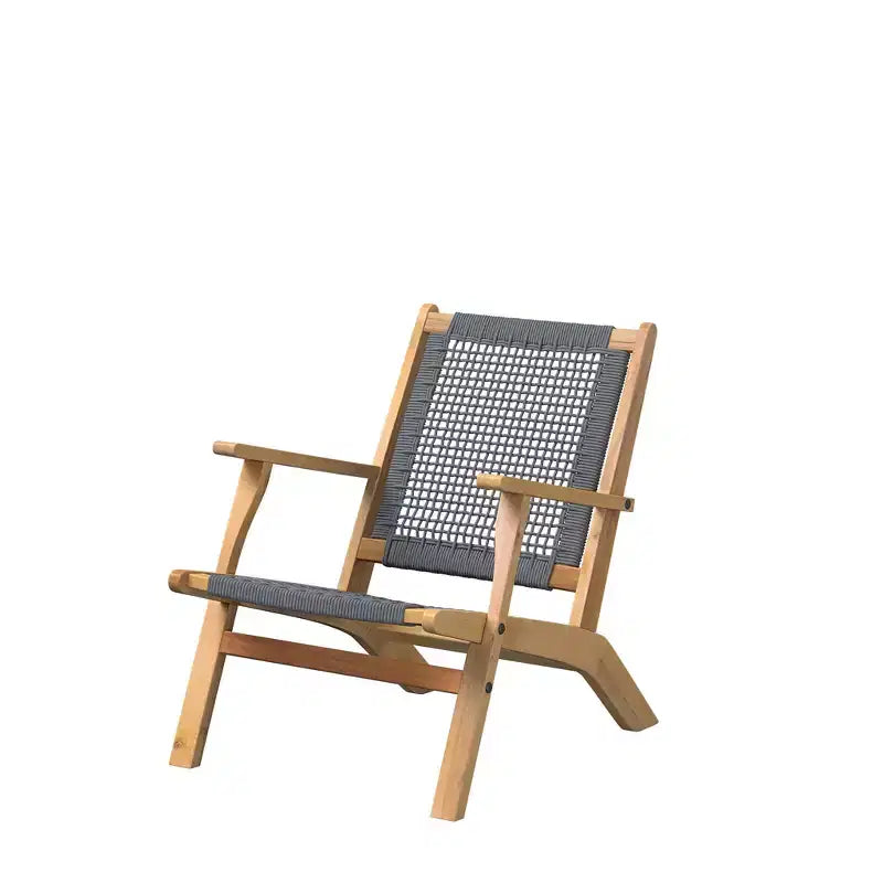 Balkene Home Vega Natural Stain Outdoor Chair Acacia Wood Construction Woven Web Seat Mid Century Design Comfortable Armchair - Gray Cording