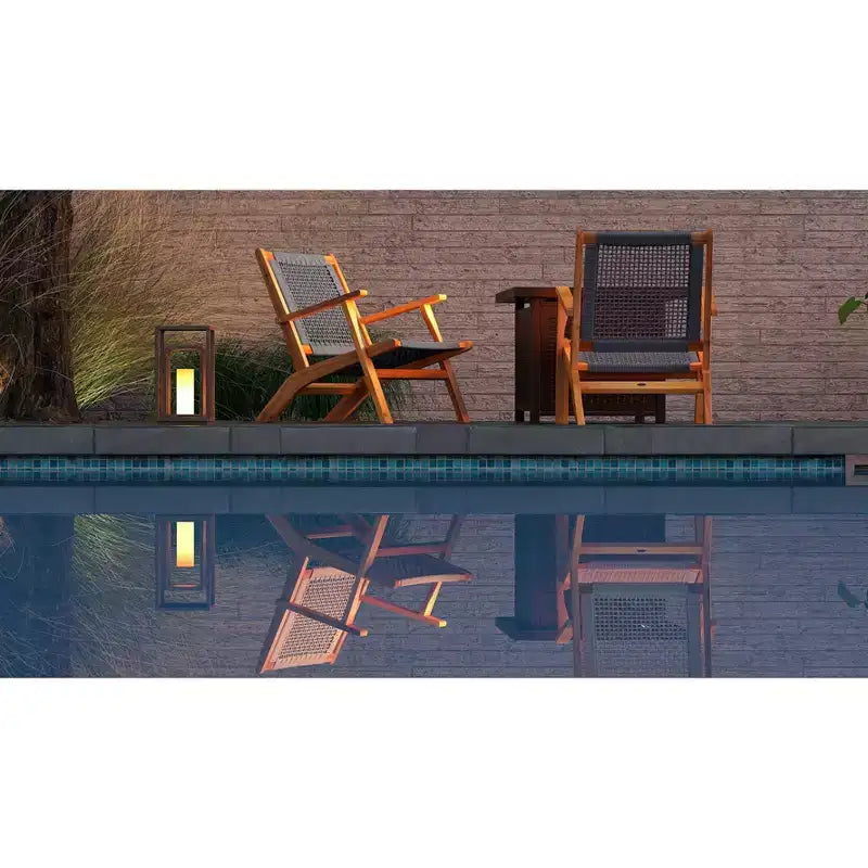 Balkene Home Vega Chaise d'extérieur en bois d'acacia teinté naturel, assise en toile tressée, design mi-siècle, fauteuil confortable – Corde grise