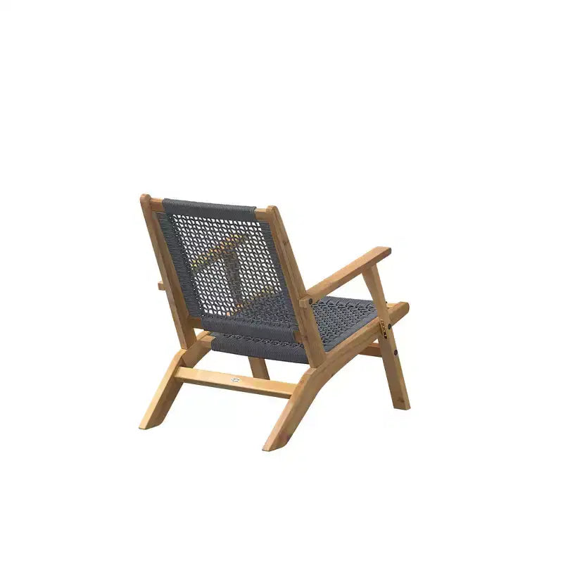 Balkene Home Vega Chaise d'extérieur en bois d'acacia teinté naturel, assise en toile tressée, design mi-siècle, fauteuil confortable – Corde grise