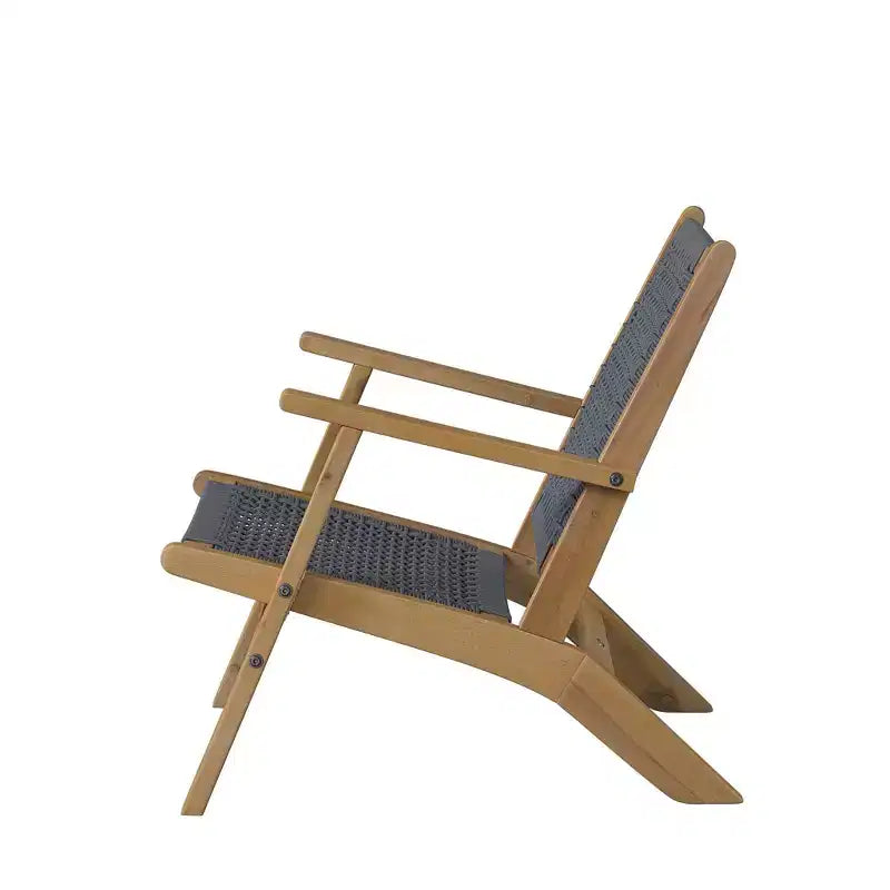 Balkene Home Vega Chaise d'extérieur en bois d'acacia teinté naturel, assise en toile tressée, design mi-siècle, fauteuil confortable – Corde grise