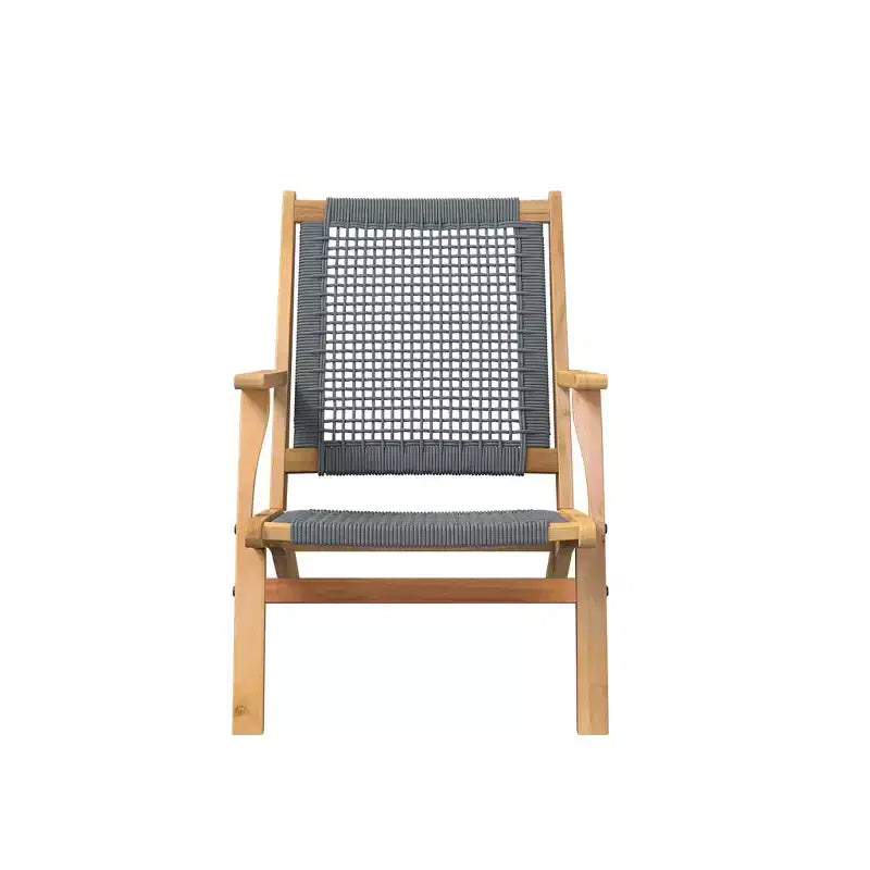 Balkene Home Vega Chaise d'extérieur en bois d'acacia teinté naturel, assise en toile tressée, design mi-siècle, fauteuil confortable – Corde grise