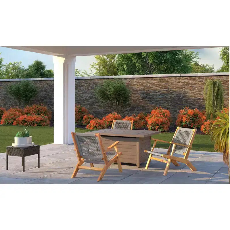 Balkene Home Vega Chaise d'extérieur en bois d'acacia teinté naturel, assise en toile tressée, design mi-siècle, fauteuil confortable – Corde grise