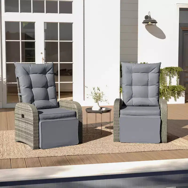 Merrick Lane Lot de 2 chaises longues de patio modernes en osier et rotin, intérieures/extérieures, avec tables d'appoint et dossiers réglables