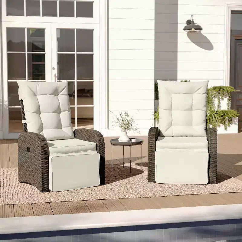 Merrick Lane Lot de 2 chaises longues de patio modernes en osier et rotin, intérieures/extérieures, avec tables d'appoint et dossiers réglables