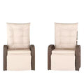 Merrick Lane Set of 2 Modern Style Patio Wicker Rattan Indoor/Outdoor Recliner Lounge Chairs with Side Tables and Adjustable Backs