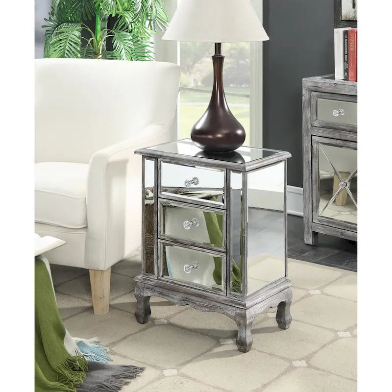 Table d'appoint à 3 tiroirs miroir Gold Coast Vineyard de Convenience Concepts