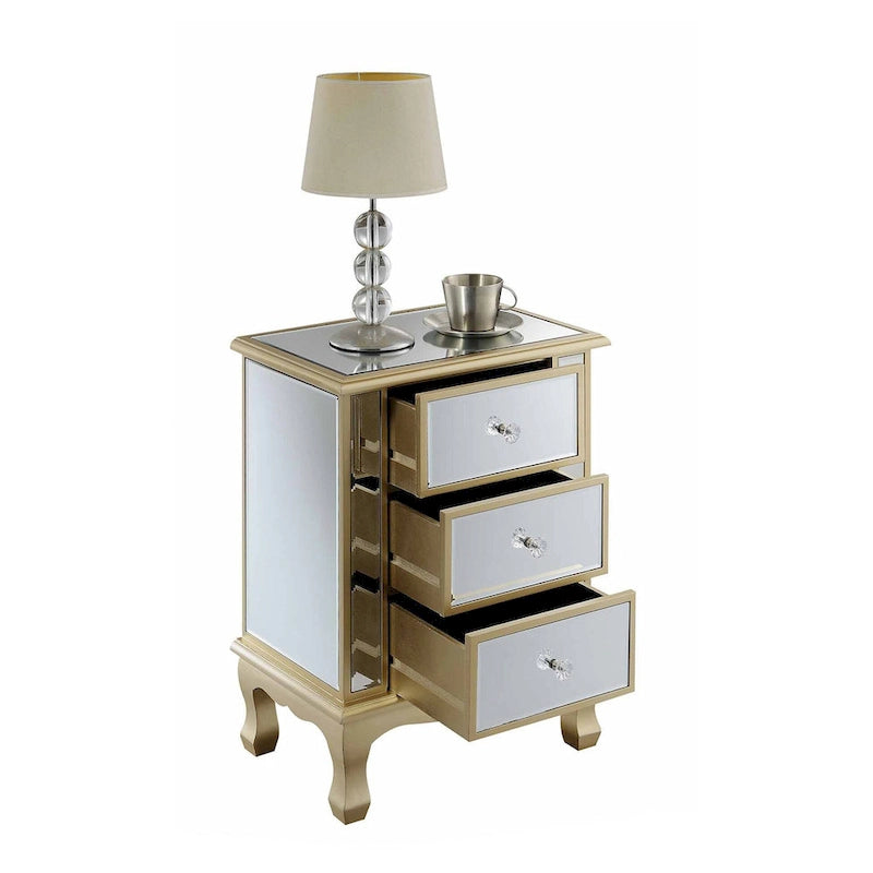 Table d'appoint à 3 tiroirs miroir Gold Coast Vineyard de Convenience Concepts
