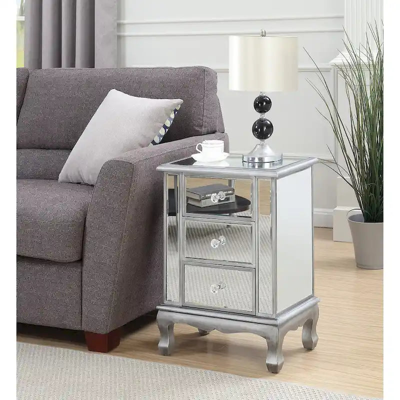 Table d'appoint à 3 tiroirs miroir Gold Coast Vineyard de Convenience Concepts