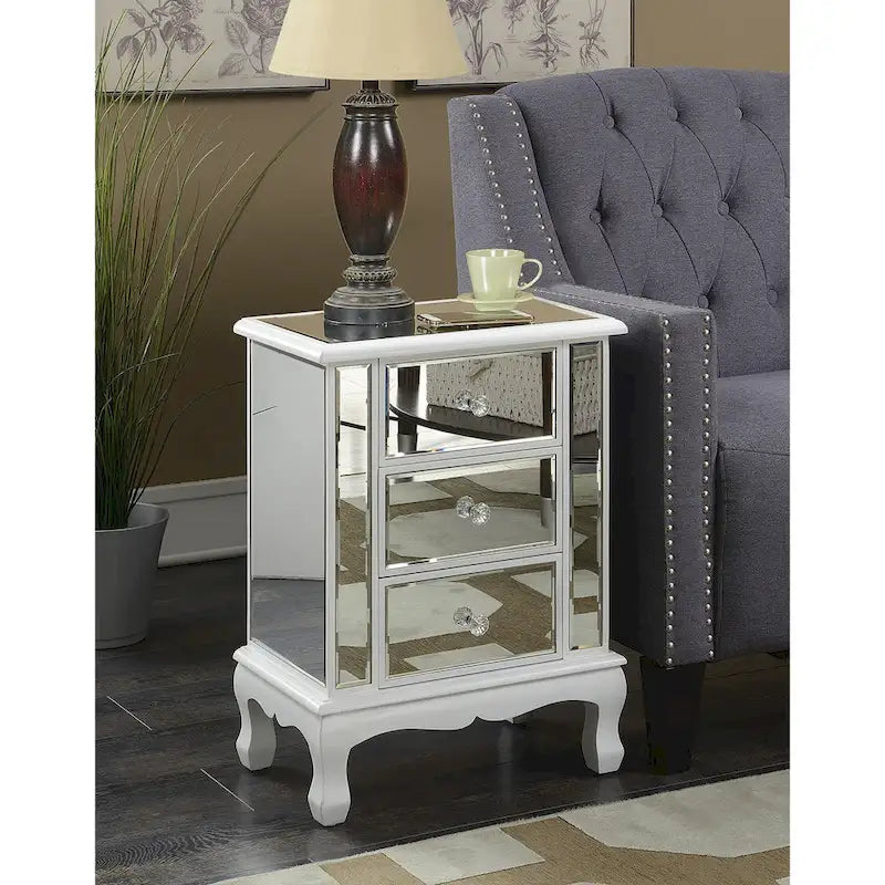 Table d'appoint à 3 tiroirs miroir Gold Coast Vineyard de Convenience Concepts