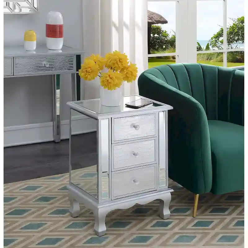 Table d'appoint à 3 tiroirs miroir Gold Coast Vineyard de Convenience Concepts
