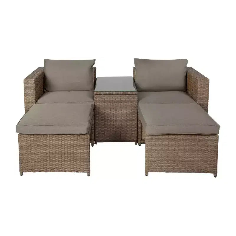 Ensemble de canapés modulaires en rotin tressé Merrick Lane pour intérieur/extérieur avec causeuse, poufs et table en verre trempé