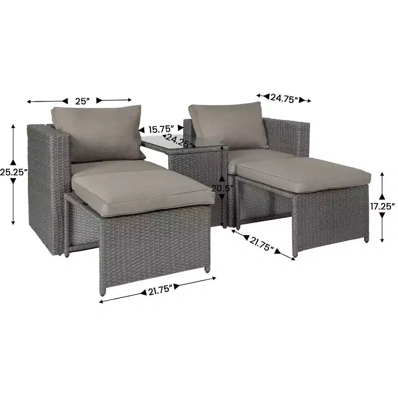 Ensemble de canapés modulaires en rotin tressé Merrick Lane pour intérieur/extérieur avec causeuse, poufs et table en verre trempé