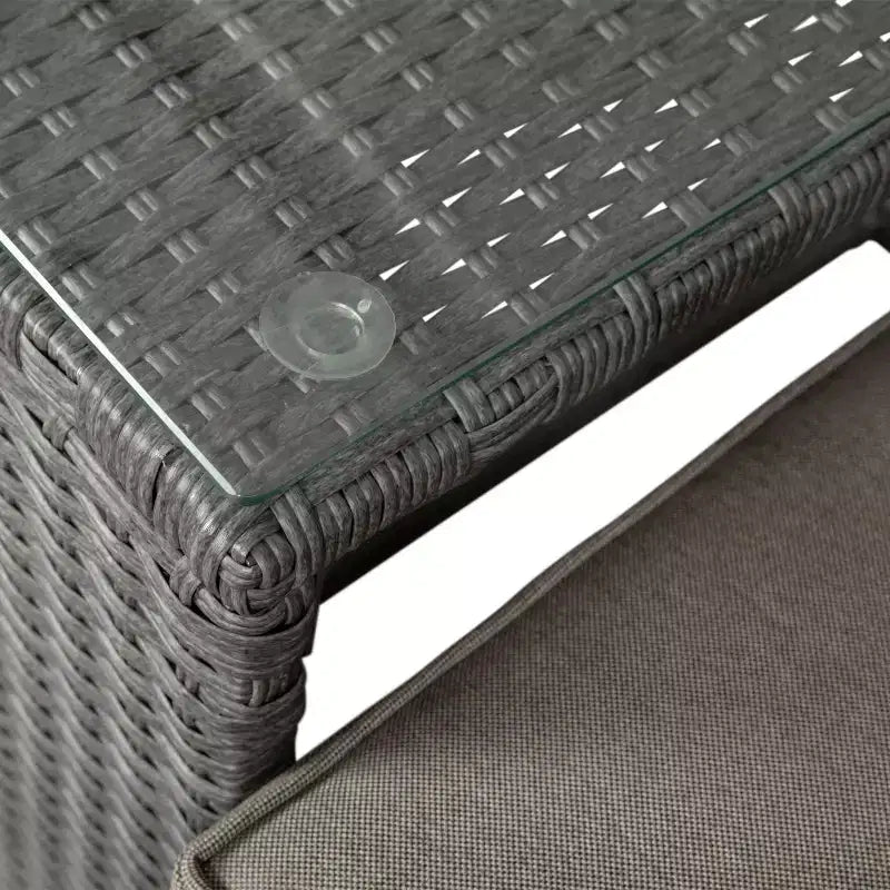 Ensemble de canapés modulaires en rotin tressé Merrick Lane pour intérieur/extérieur avec causeuse, poufs et table en verre trempé