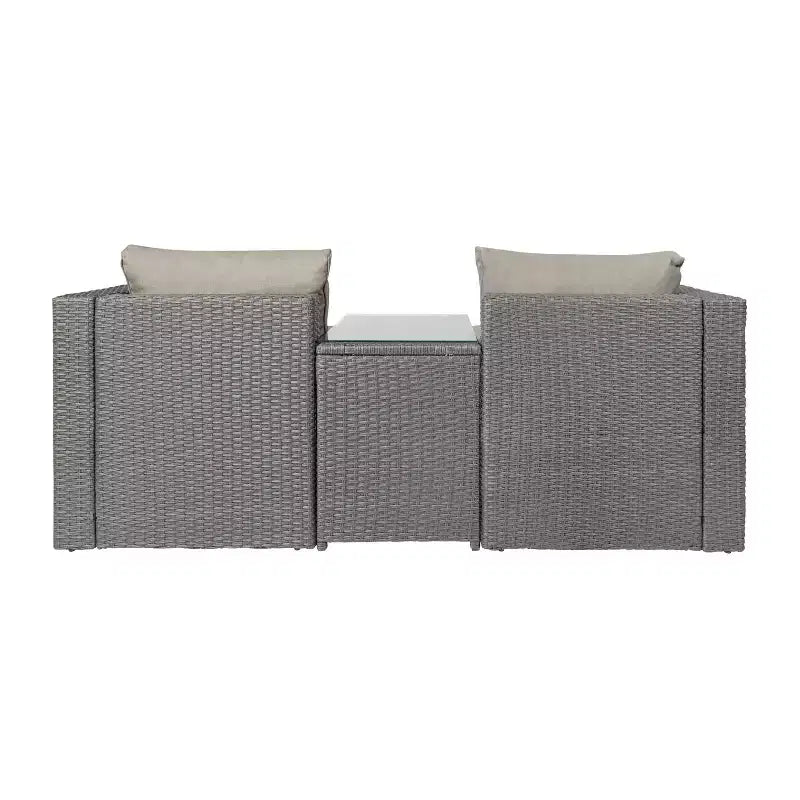 Ensemble de canapés modulaires en rotin tressé Merrick Lane pour intérieur/extérieur avec causeuse, poufs et table en verre trempé