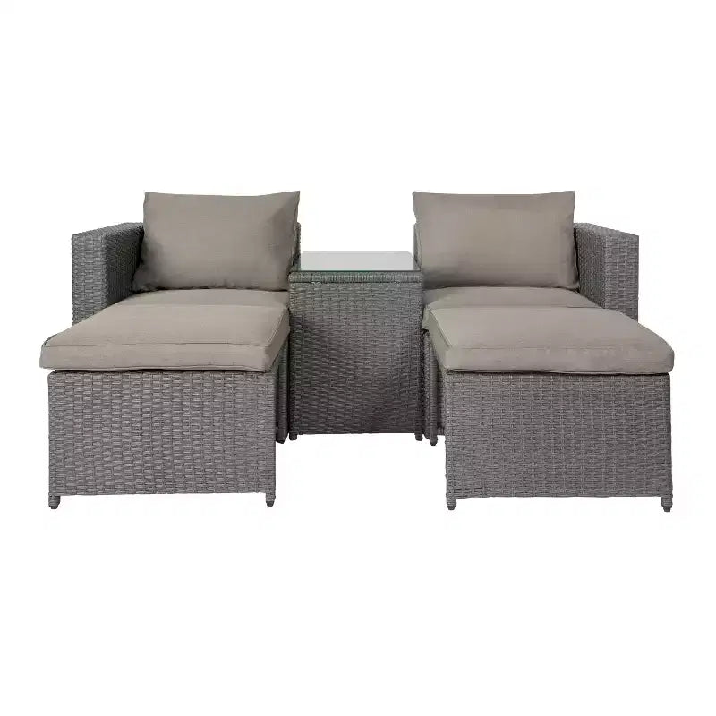 Ensemble de canapés modulaires en rotin tressé Merrick Lane pour intérieur/extérieur avec causeuse, poufs et table en verre trempé