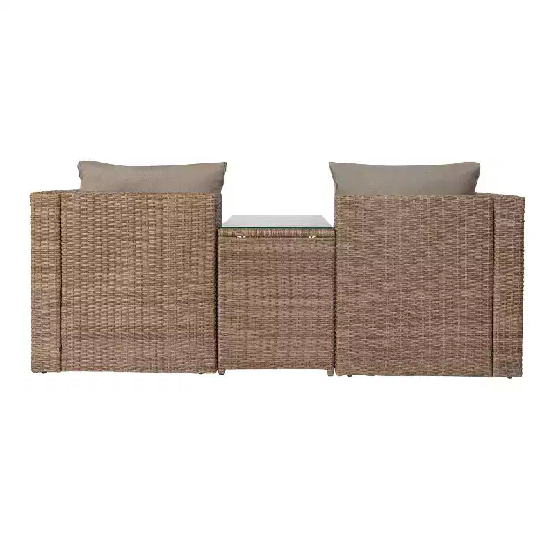 Ensemble de canapés modulaires en rotin tressé Merrick Lane pour intérieur/extérieur avec causeuse, poufs et table en verre trempé