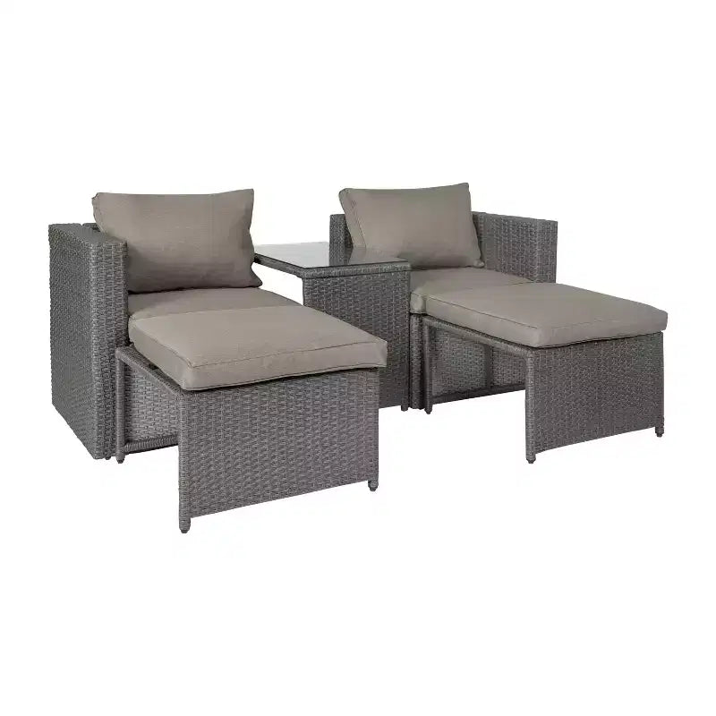 Ensemble de canapés modulaires en rotin tressé Merrick Lane pour intérieur/extérieur avec causeuse, poufs et table en verre trempé