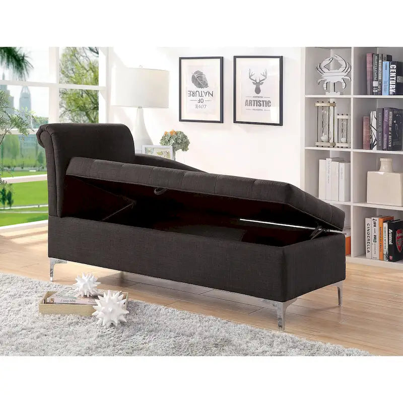 Chaise longue capitonnée Agra en tissu gris de Furniture of America