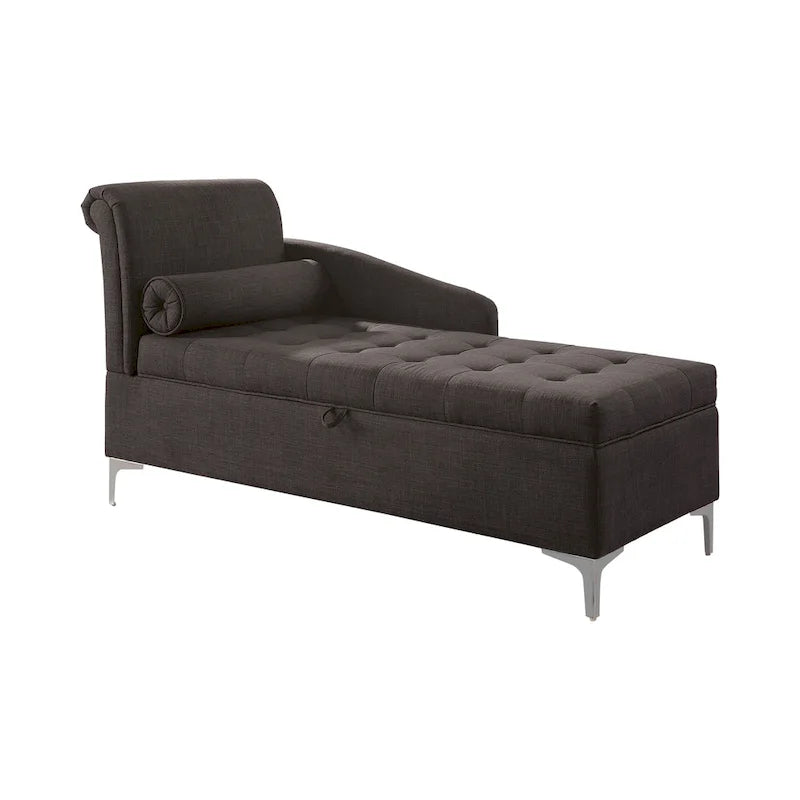 Chaise longue capitonnée Agra en tissu gris de Furniture of America