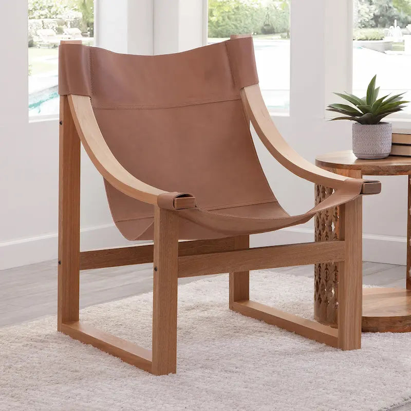 Fauteuil d'appoint Steve Silver Logan en cuir pleine fleur et bois massif à sangles
