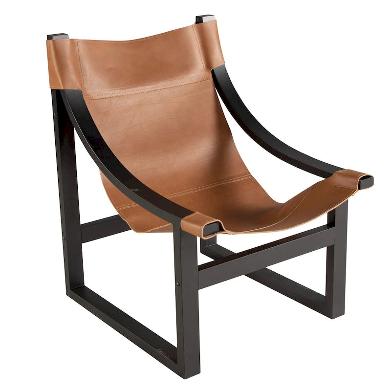 Fauteuil d'appoint Steve Silver Logan en cuir pleine fleur et bois massif à sangles
