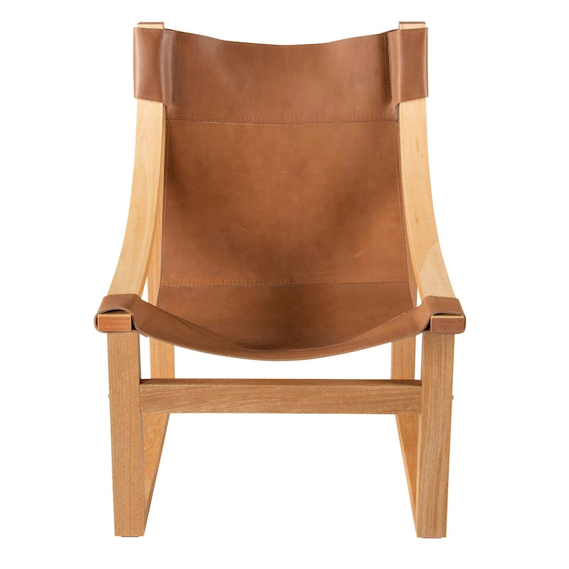 Fauteuil d'appoint Steve Silver Logan en cuir pleine fleur et bois massif à sangles