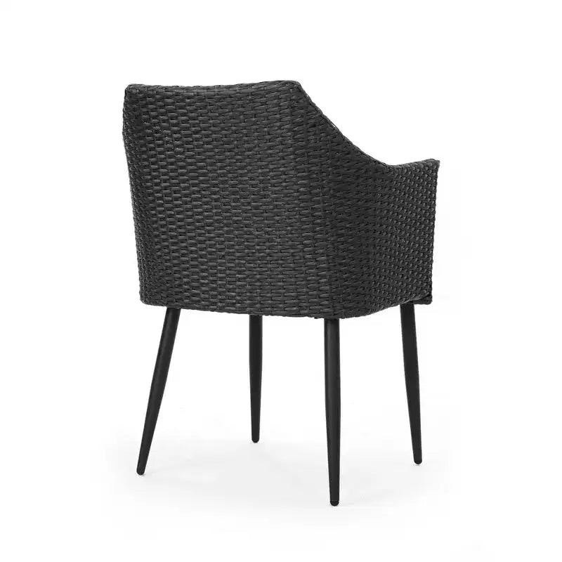 Lot de 2 chaises de salle à manger d'extérieur pour patio, chaises en rotin PE tout temps, chaises de salle à manger en osier avec structure en fer et coussin en tissu imperméable, accoudoirs