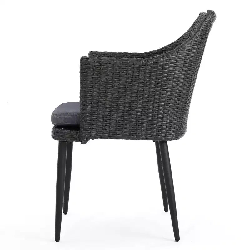 Lot de 2 chaises de salle à manger d'extérieur pour patio, chaises en rotin PE tout temps, chaises de salle à manger en osier avec structure en fer et coussin en tissu imperméable, accoudoirs