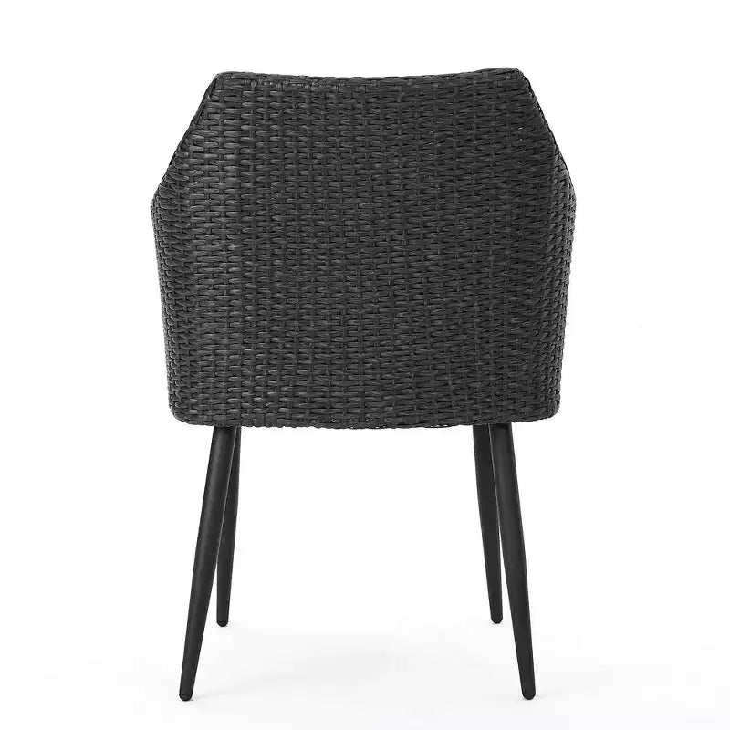 Lot de 2 chaises de salle à manger d'extérieur pour patio, chaises en rotin PE tout temps, chaises de salle à manger en osier avec structure en fer et coussin en tissu imperméable, accoudoirs