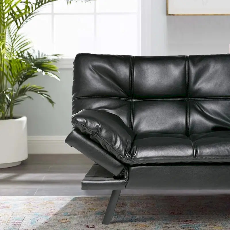 Canapé Futon Convertible, Lit Futon en Similicuir, Meuble Canapé-Lit pour Petits Espaces, Dortoir, Salon