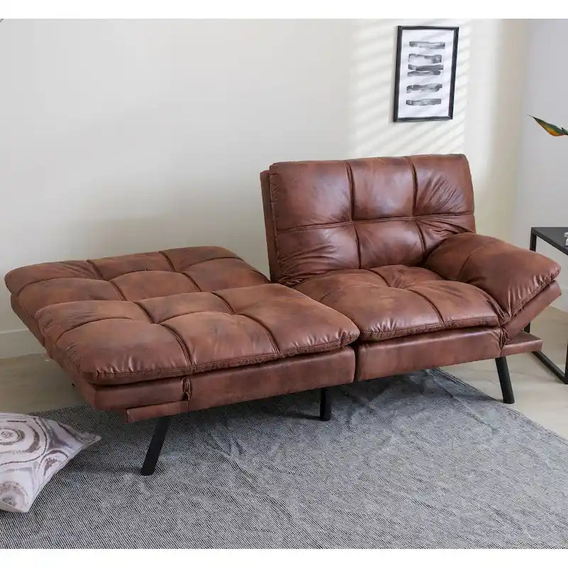 Canapé Futon Convertible, Lit Futon en Similicuir, Meuble Canapé-Lit pour Petits Espaces, Dortoir, Salon