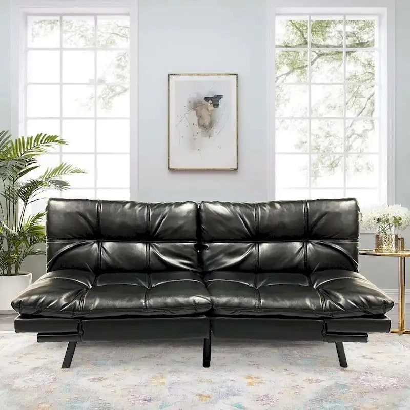 Canapé Futon Convertible, Lit Futon en Similicuir, Meuble Canapé-Lit pour Petits Espaces, Dortoir, Salon