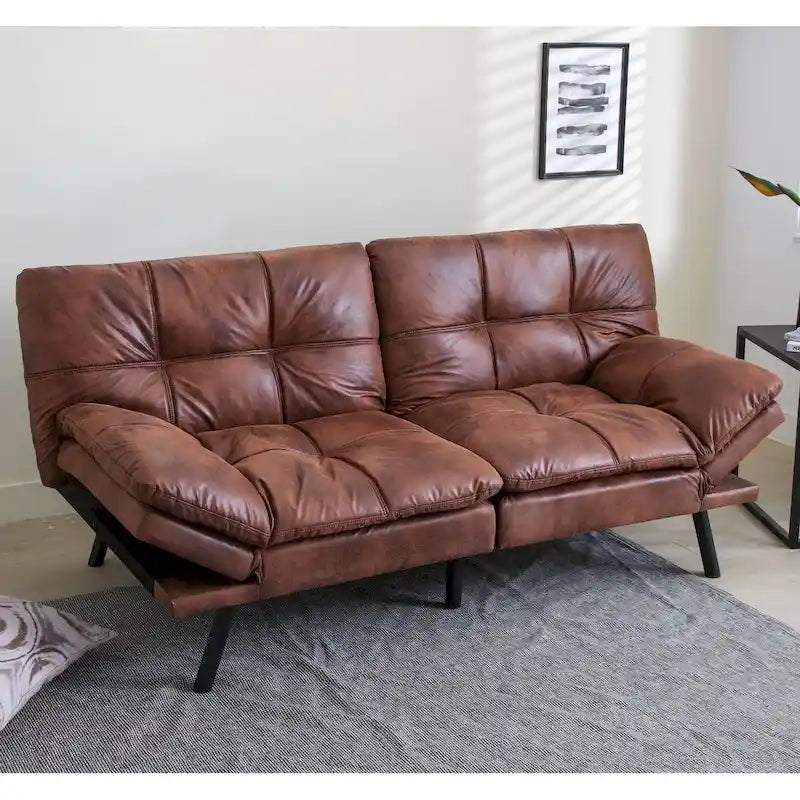 Canapé Futon Convertible, Lit Futon en Similicuir, Meuble Canapé-Lit pour Petits Espaces, Dortoir, Salon