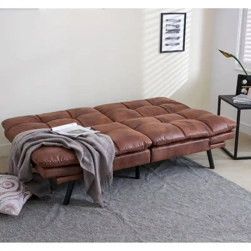 Canapé Futon Convertible, Lit Futon en Similicuir, Meuble Canapé-Lit pour Petits Espaces, Dortoir, Salon