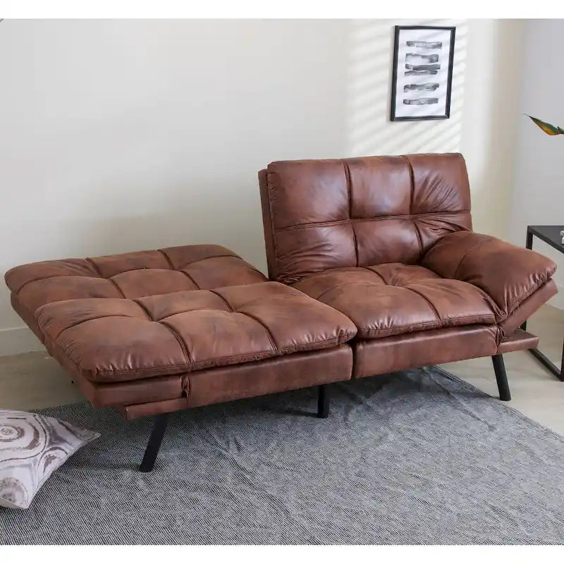 Canapé Futon Convertible, Lit Futon en Similicuir, Meuble Canapé-Lit pour Petits Espaces, Dortoir, Salon