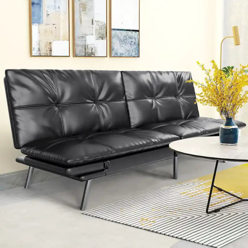 Canapé Futon Convertible, Lit Futon en Similicuir, Meuble Canapé-Lit pour Petits Espaces, Dortoir, Salon