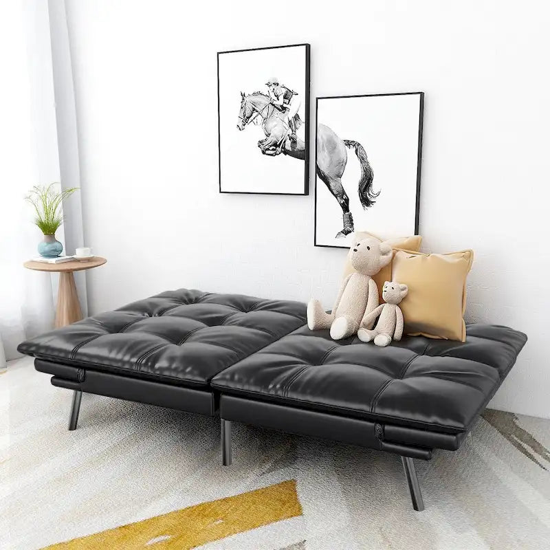 Canapé Futon Convertible, Lit Futon en Similicuir, Meuble Canapé-Lit pour Petits Espaces, Dortoir, Salon